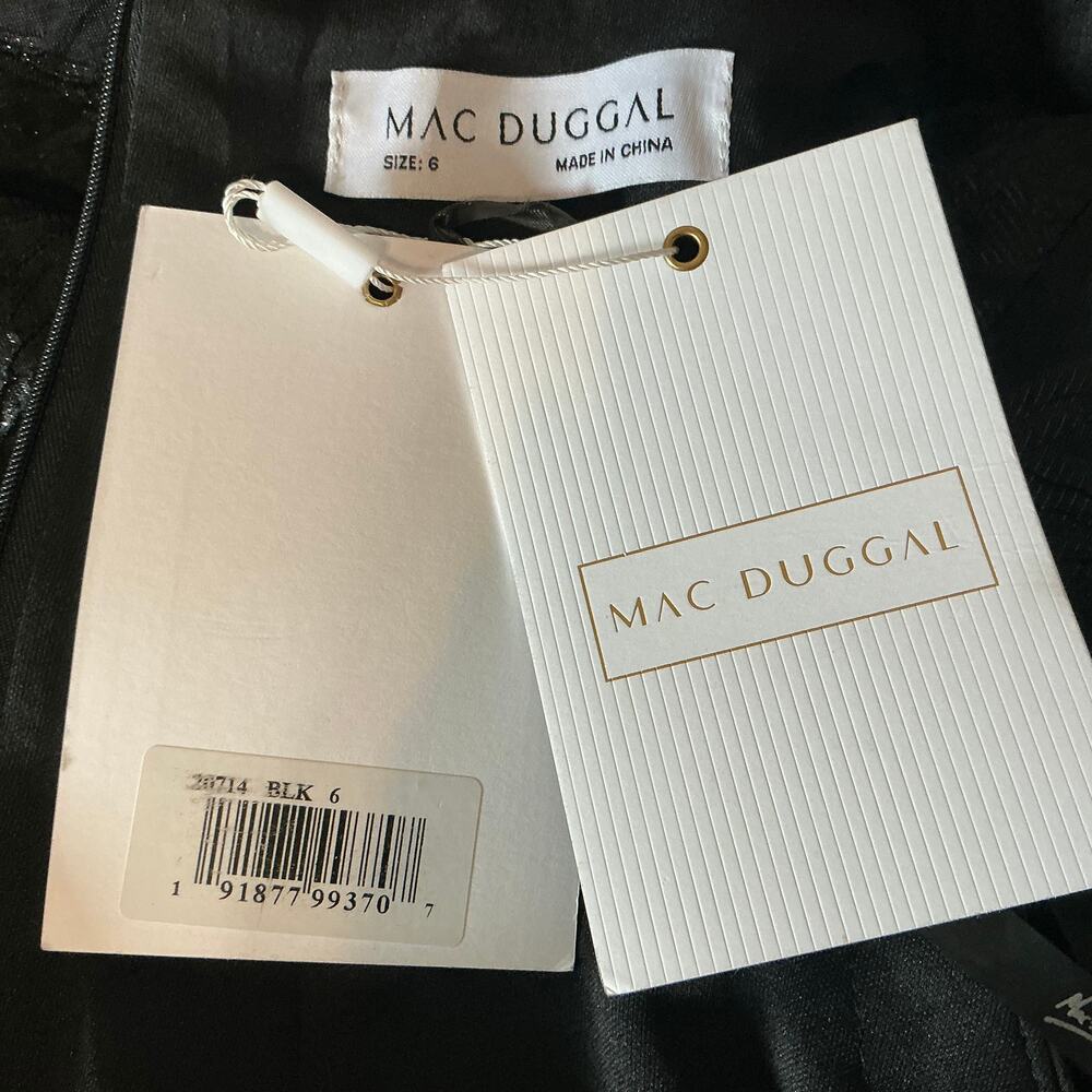 Mac Duggal 20714 High Low A-Line Evening Gown Metallic Black Size 6 Formal Dress - Picture 10 of 12